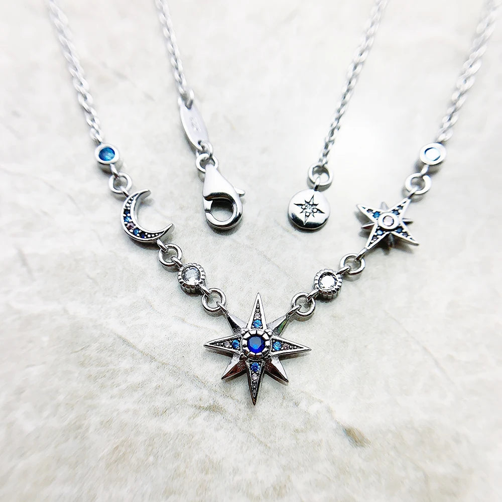 Star & Moon Silver Necklace