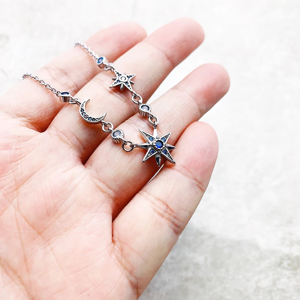 Star & Moon Silver Necklace